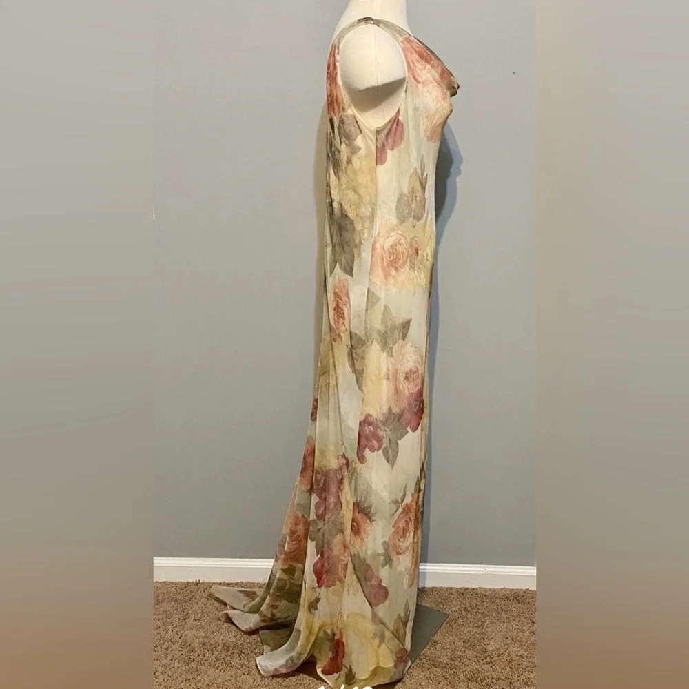 Vintage Jeffery & Dara Evening by Tom Barra Long Elegant Cream Floral Maxi Sz 16 - Picture 8 of 9